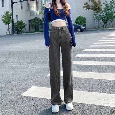 Winter Pants Women Blue Jeans Woman Korean Fashion Straight Leg Jeans Streetwear Y2k Denim Female Clothing Women's High Waist