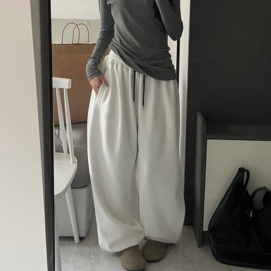 warmmeta Fleece American Casual Sweatpants Winter Y2k Oversize Loose Thicken Women High-waisted Slim Flesh-shielding Baggy Wide-leg Pants