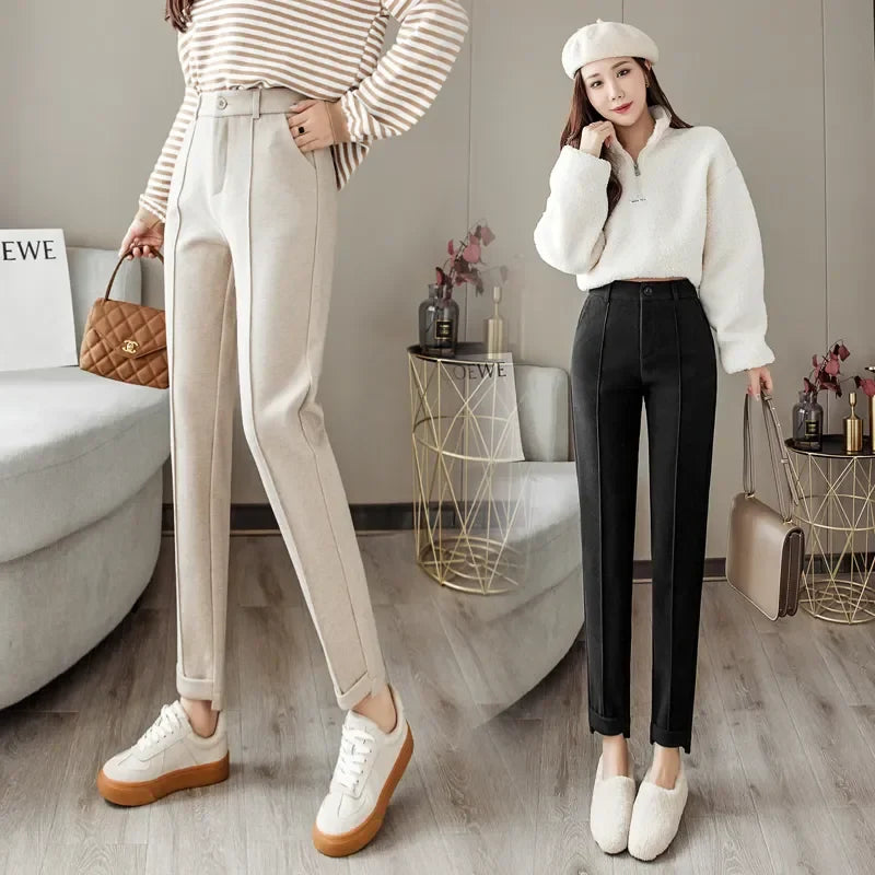 Woolen Pants Women's Harem Pencil Pants 2023 Autumn Winter High Waist Casual Suit Pants Office Lady Women Trousers Hot Sale