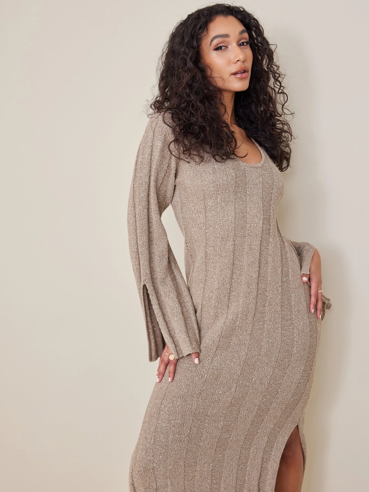 Longer Dress Women Wool Jumpers Winter Fashion V-Neck Knitwears Full Sleeve Ladies Dresses ribbed knit midi dress