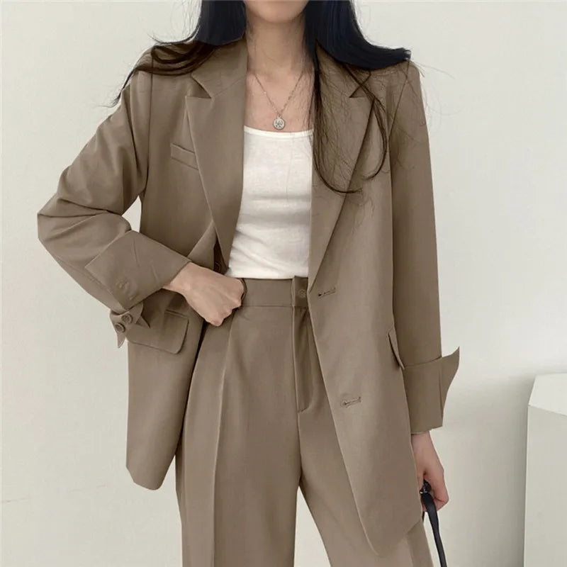 warmmeta Fall Fashion Long Sleeve Blazer Mujer Pant Sets Blazers Women 2024 Casual Womens 2 Piece Outfit Set Suits Outwear