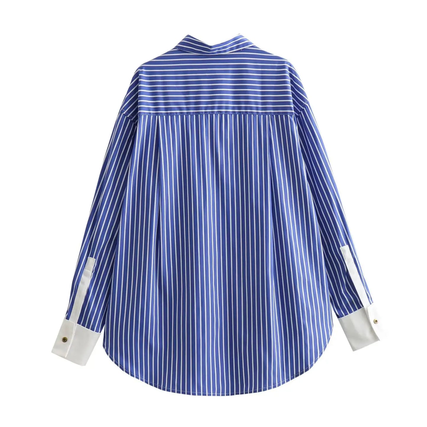 PICSGIRL -  Spring Summer Striped Blouses 2024 New Simple Long Sleeve Lapel Collar Patchwork Blouse Ladies Casual Fashion Shirts For Women