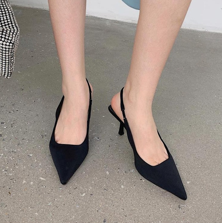 Women Summer Shoes 2022 New Fashion Pointed Toe Stiletto Medium Heel High Heels Women Back Empty Toe Sandals Green Women's Shoes