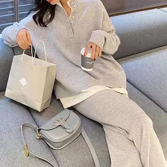 Two Piece Skirt Set Women 2024 Autumn Loose Casual Sweater Wide Leg Pant Sets Knitted Suit New in Matching Sets Women's Clothing