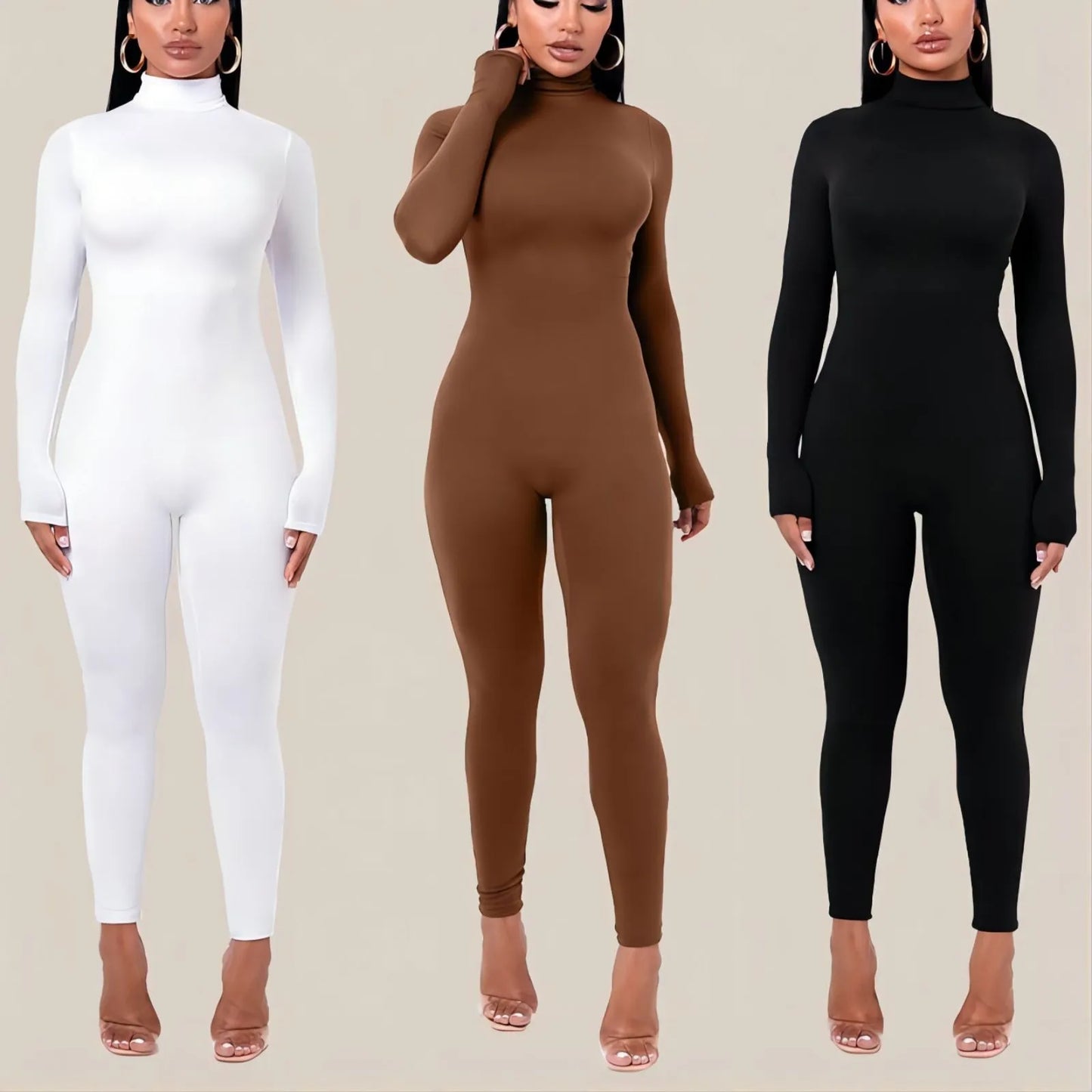 Black Turtleneck Romper Long Sleeve Sexy Bodycon Jumpsuit Hot Outfit Fall Winter Streetwear Party Overalls Velvet Yo-ga Onesie