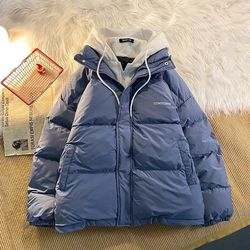 Korean fashion Version Winter Leisure Cotton Clothes Women Y2K Multi-functional Fake Two Pocket Zipper Down Jacket Thick Coat