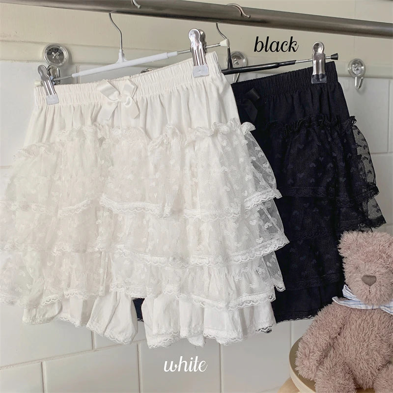 Snow Petal Ruffled Tulle Lace Bloomer Lolita Shorts