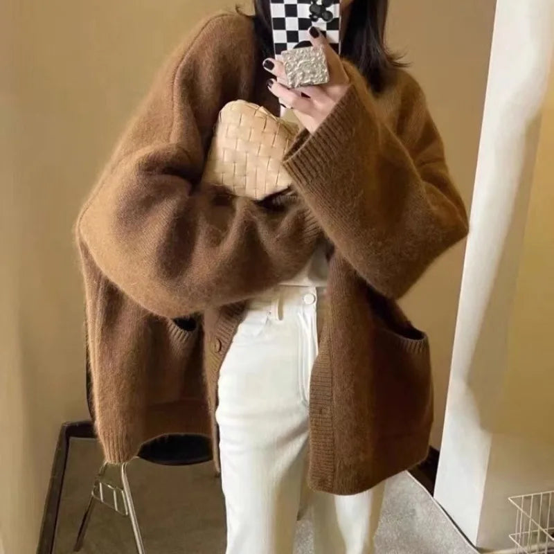 Autumn Winter Cardigan Women Oversize Knitted Sweater Lady Korean Style Single Breasted Jumper Female Casual Loose Knitwear Coat