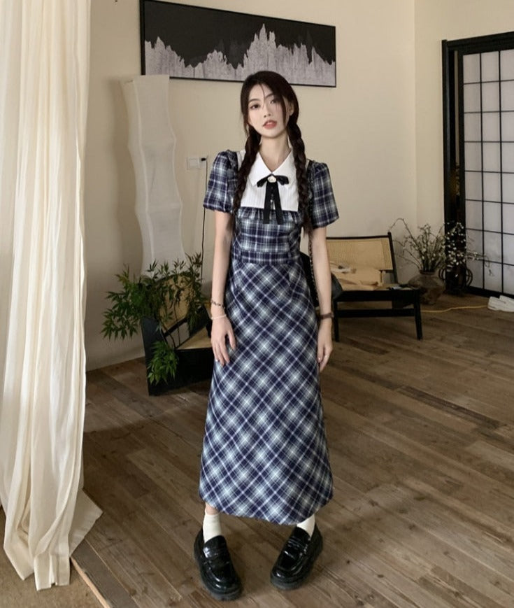 Genevieve Dark Academia Plaid Dress