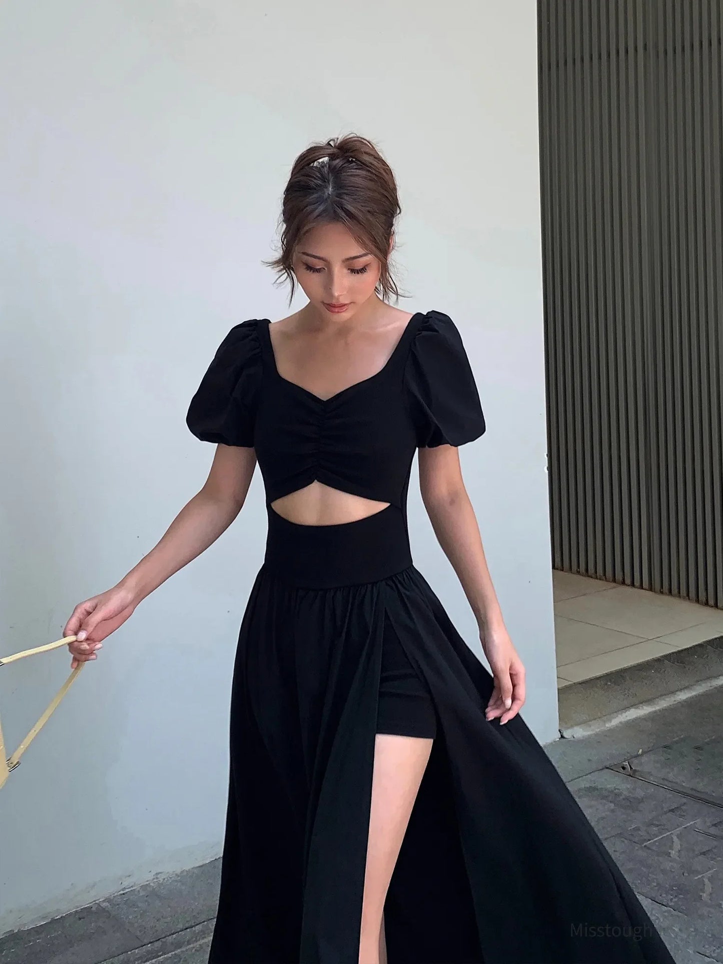 Summer Black Vintage Y2k Dress Women Solid Sexy Split Party Midi Dress Female Casual Korean Fashion Designer Retro Dress 2023