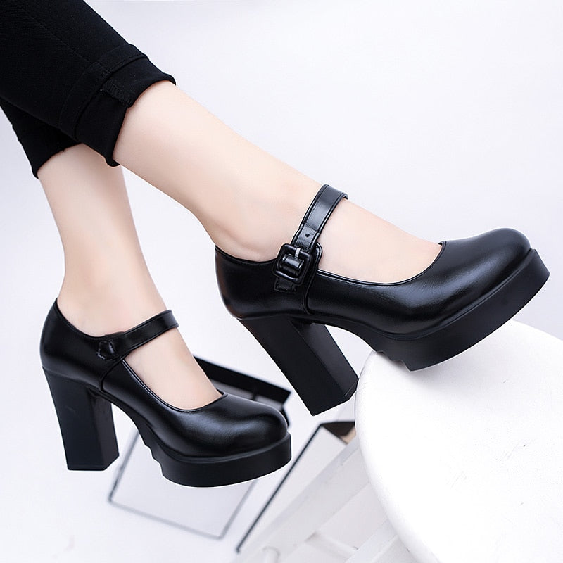 Pmwrun Women's shoes on Heels Women Platform Pumps Spring Summer Shallow Mouth Buckle Strap Shoes Round Toe Shoes for Women