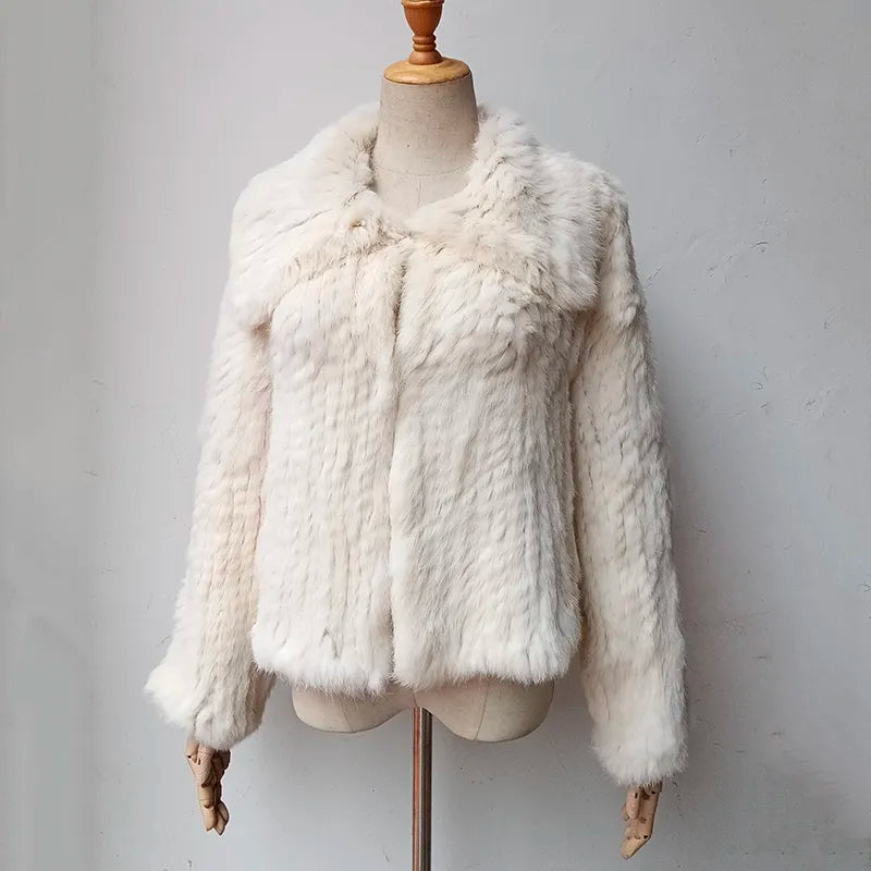 Real Rabbit Fur Hooded Coat Long Sleeve Women Casual Loose Knitted Genuine Fur Jacket With Hood Female Natural Fur Outwear