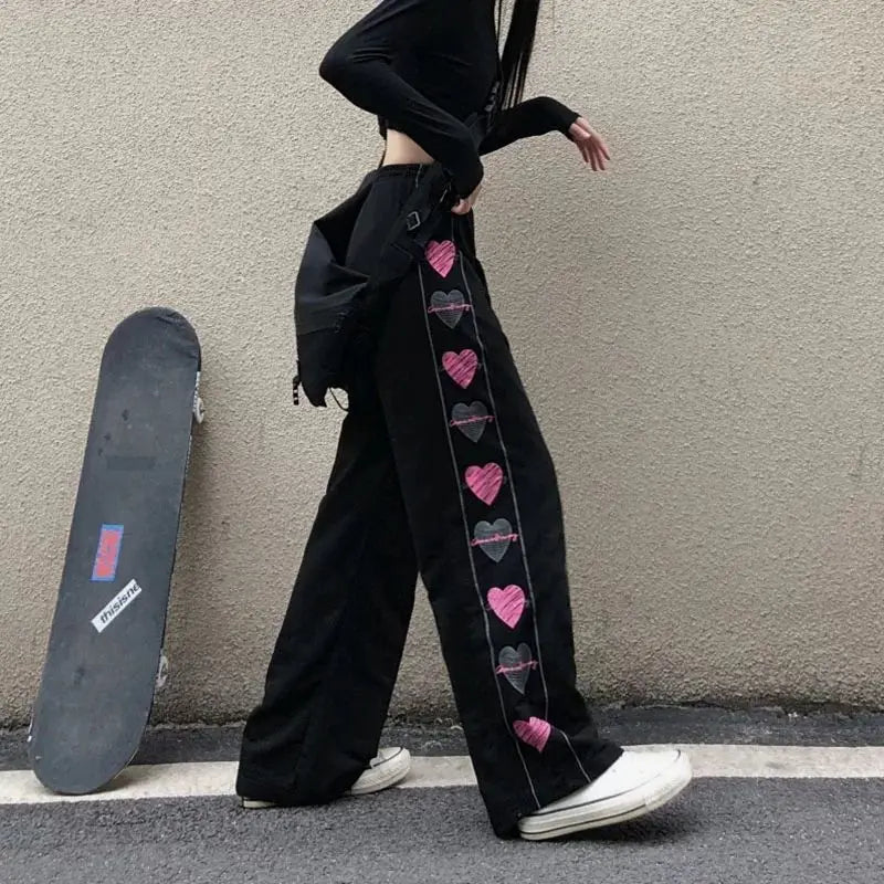 BIG PROMOTION European and American Women's Winter Love Spicy Girl Loose Straight Slender High Waist Wide Leg Pants Black Pants