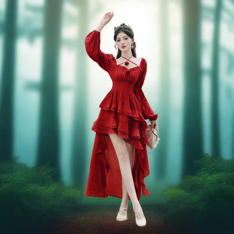 In a Fairytale Forest Layered High-Low Red Princesscore Dress