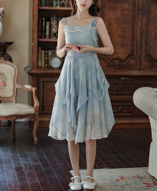 Blue Rose Layered Cottagecore Dress