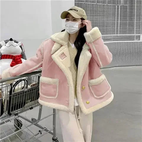 Popular Lamb Wool Coat for Women's 2023 Winter Korean New Small Thickened Short Fur One Piece Coat Winter Jacket Women