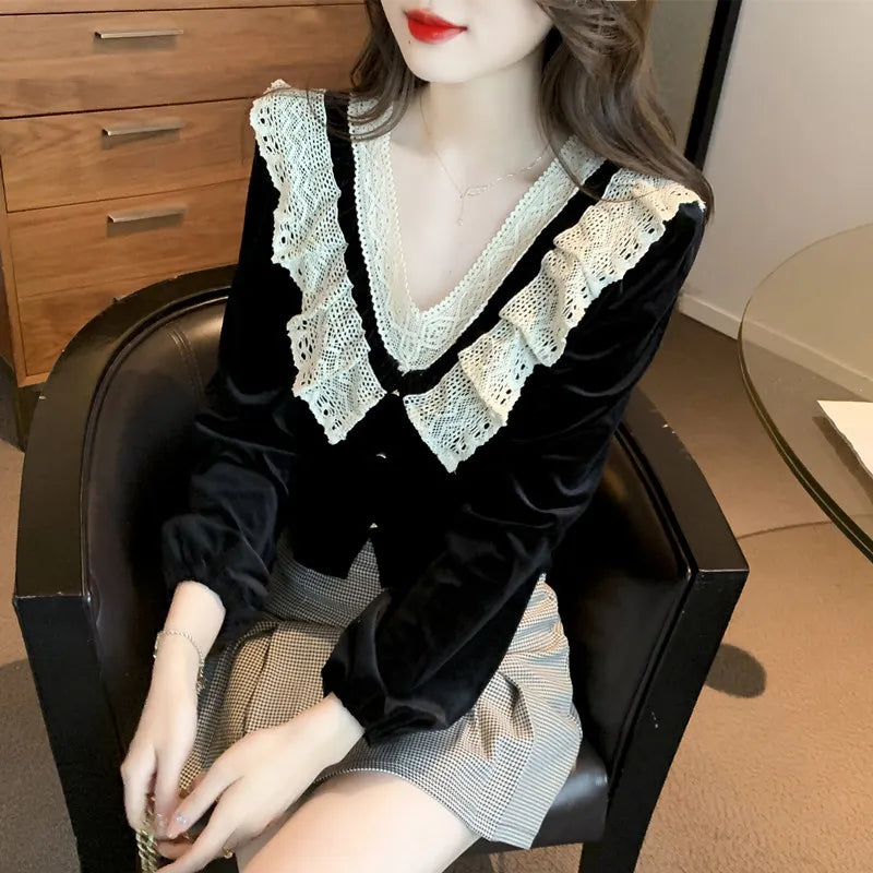 Barbara Velvet Lace Romantic Gothic Blouse