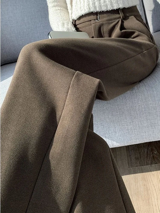 Autumn/Winter Pants for Women Loose Straight High Waisted Wool Elegant Women's Pants Casual Fashion Wide Legs Full Women Pants