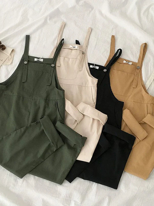 Jmprs Casual Women Jumpsuits Spring Strap Button Ankle Jumpsuits Solid Harajuku Bf Loose Wide Leg Students All Match Jumpsuits