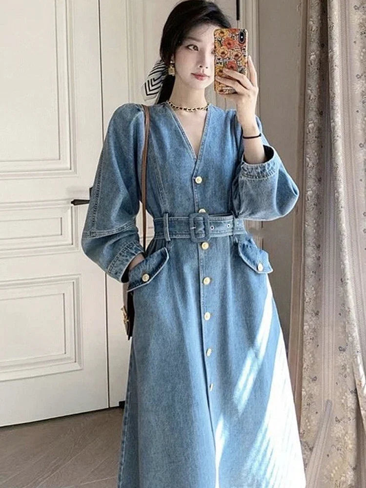 Denim Dress Spring And Autumn New  A-line Long Dress Dress Women Woman Clothing Loose Women's Dress New In Dresses