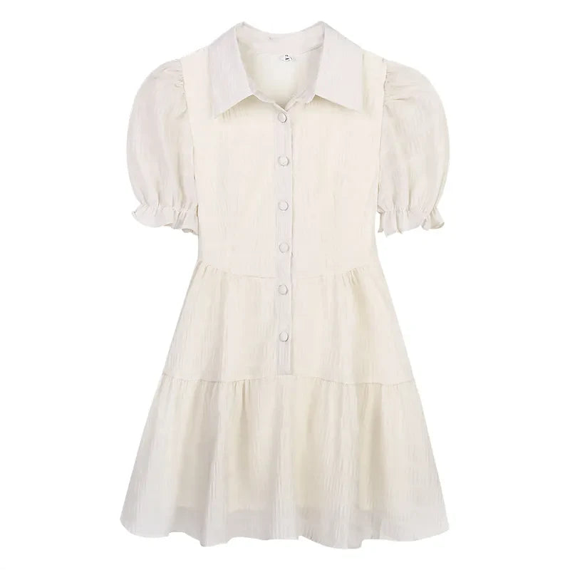 Female Summer Chiffon Senior Sense Niche Design Slim Skirt POLO Collar Bubble Sleeve Shirt Dress