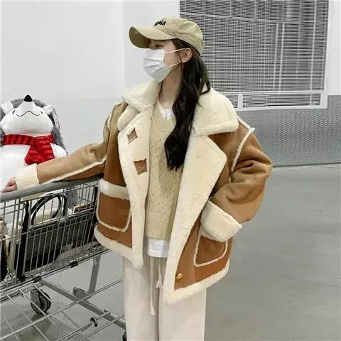 Popular Lamb Wool Coat for Women's 2023 Winter Korean New Small Thickened Short Fur One Piece Coat Winter Jacket Women