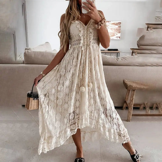 WARMMETA Dress for Women 2024 Vestido Evening Dress Korean Vintage Summer Elegant Beach Bohemian Long Dresses for Female Clothing