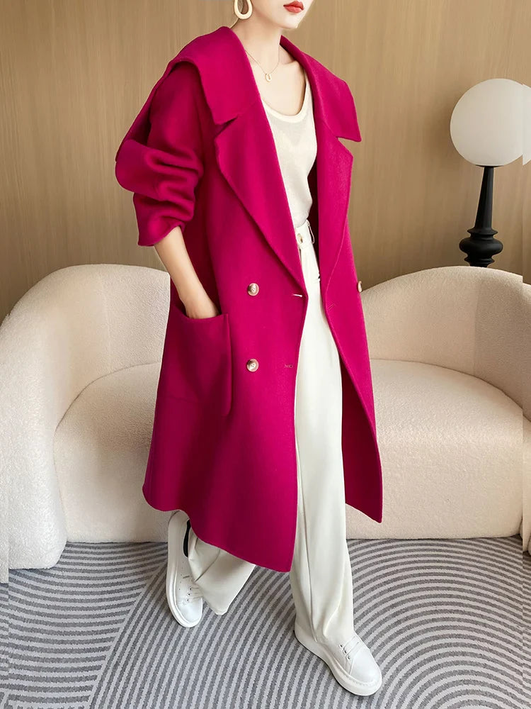 High-End Beautiful Women's Coat Autumn and Winter Long 100%Pure Wool Dovetail Collar Trendy Coat Fashionable All-Match Loose Top