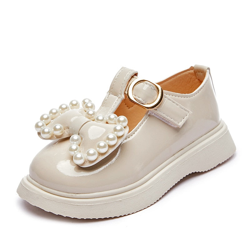 Kids Fashion Moccasins Shoes Autumn New Girls Princess Shoes Butterfly-knot Pearls Pink Shoes Children Retro Mary Jane Shoes