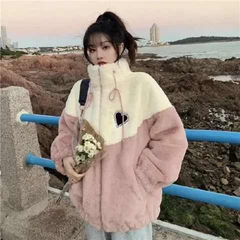 CHIC Fake Two Imitation Lambswool Hooded Coat Women's Autumn and Winter 2023 New Thick High-grade Cardigan Long Joker Plush Coat