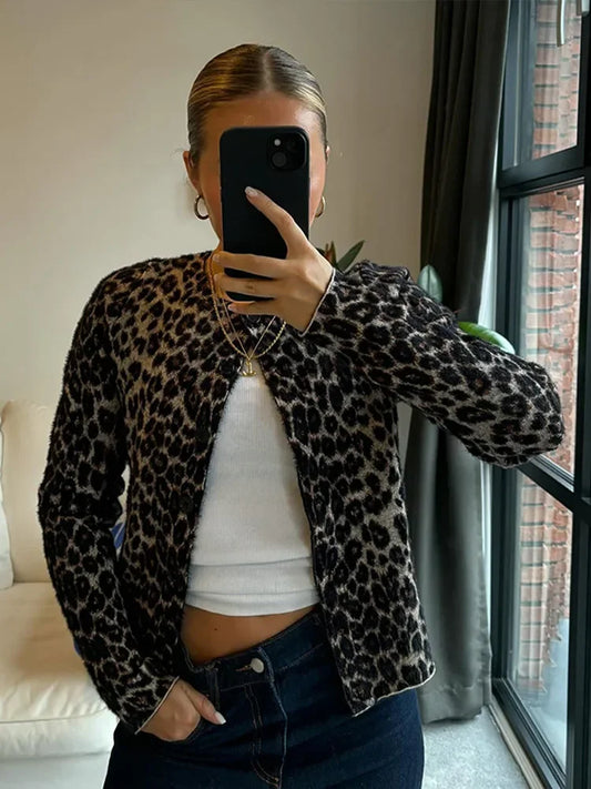 Picsgirl -  Chic Leopard O Neck Knitted Sweater Women Casual Loose Long Sleeve Button Cardigan Coat 2024 Spring Lady Elegant Street Knitwear