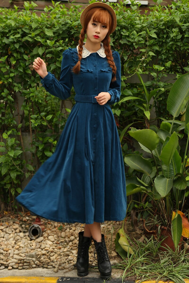 Morena Blues Cottage Witch Corduroy Dress