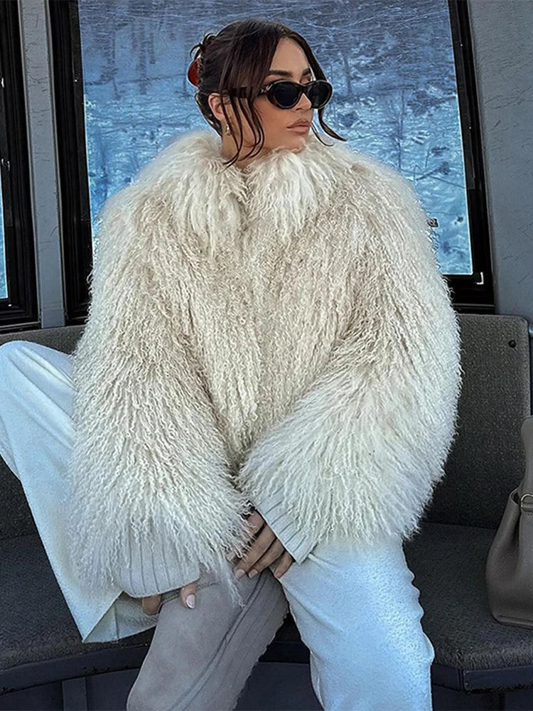 warmmeta Women Fashion Solid Teddy Fur Coat Elegant Turn Down Collar Thicken Faux Fur Jackets Female Luxury High Street Lamb Wool Coats