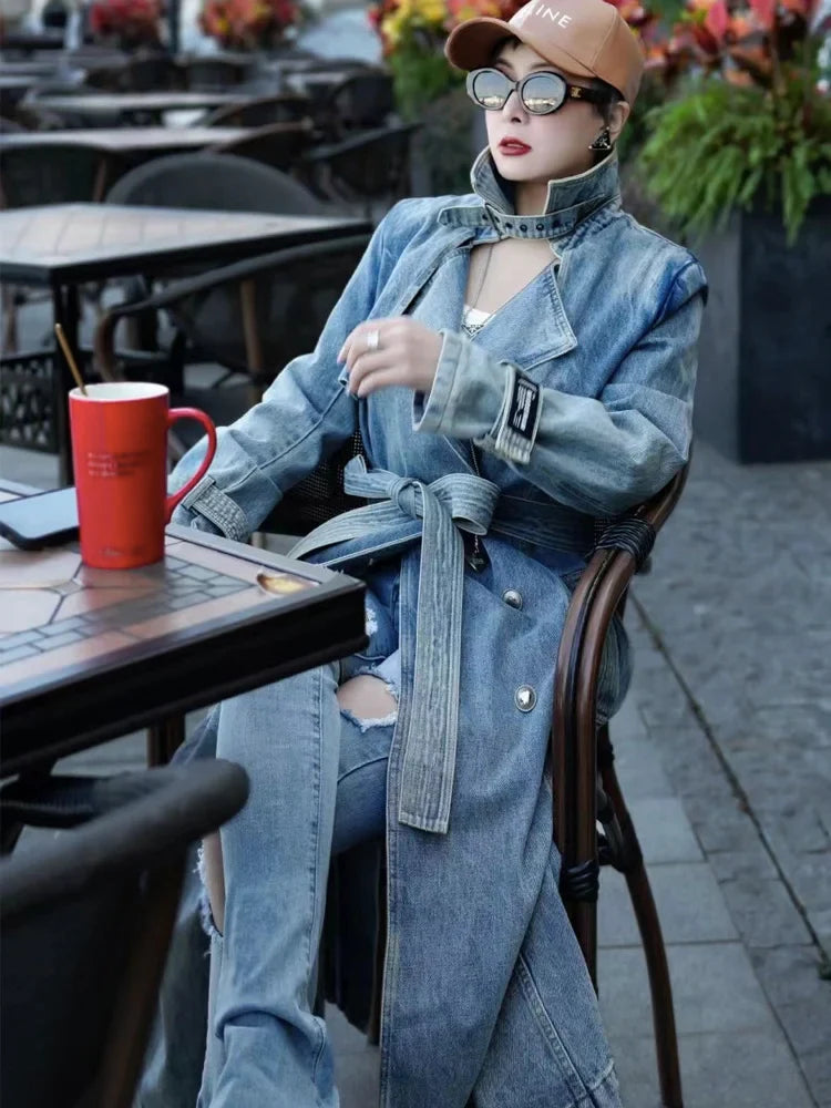 Autumn And Spring Denim Long Coat Woman Luxury Women's Coats Women's Coats Jackets Trench Coat Female Traf Women's Trench Coat