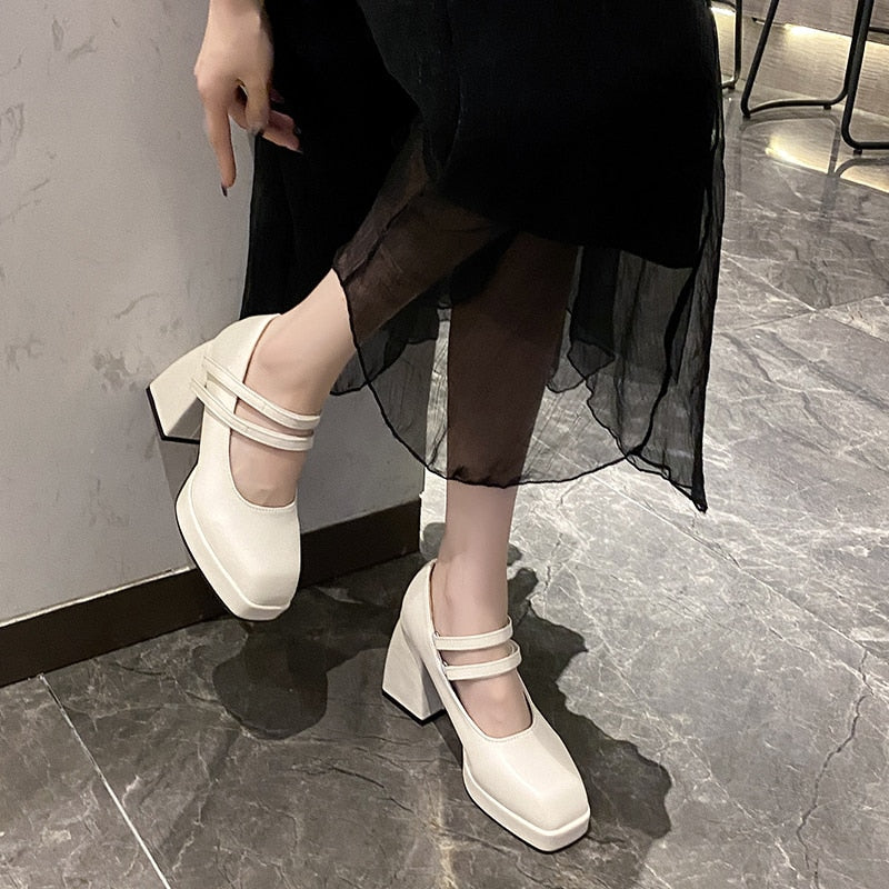 Ladies High Heels Elegant Bow Square Toe Black Fashion Women's Pumps Thick Heel Wedding Party Pearl Lace Wedding Shoes for Women