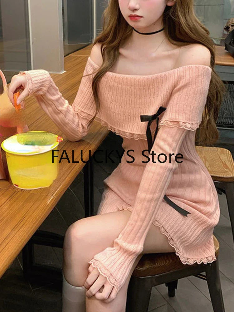 WARMMETA Autumn Sweet French Dress Women Evening Party Slim Elegant Mini Dress Office Lady Casual Outwear Dress Korean Fashion Chic