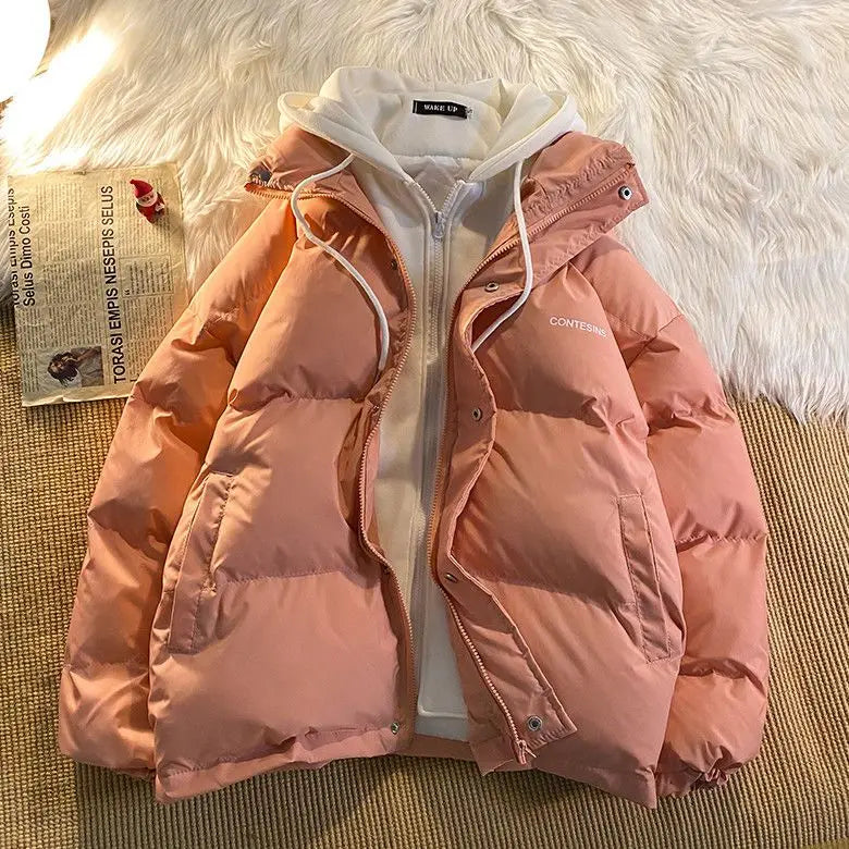 Korean fashion Version Winter Leisure Cotton Clothes Women Y2K Multi-functional Fake Two Pocket Zipper Down Jacket Thick Coat