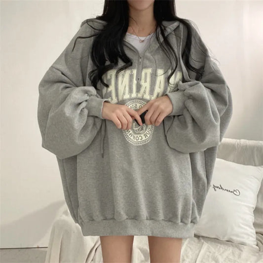 warmmeta Zipper Hoodies Women New Autumn Winter Fashion Casual Warm Oversized Hooded Pullover Loose Jacket Womens