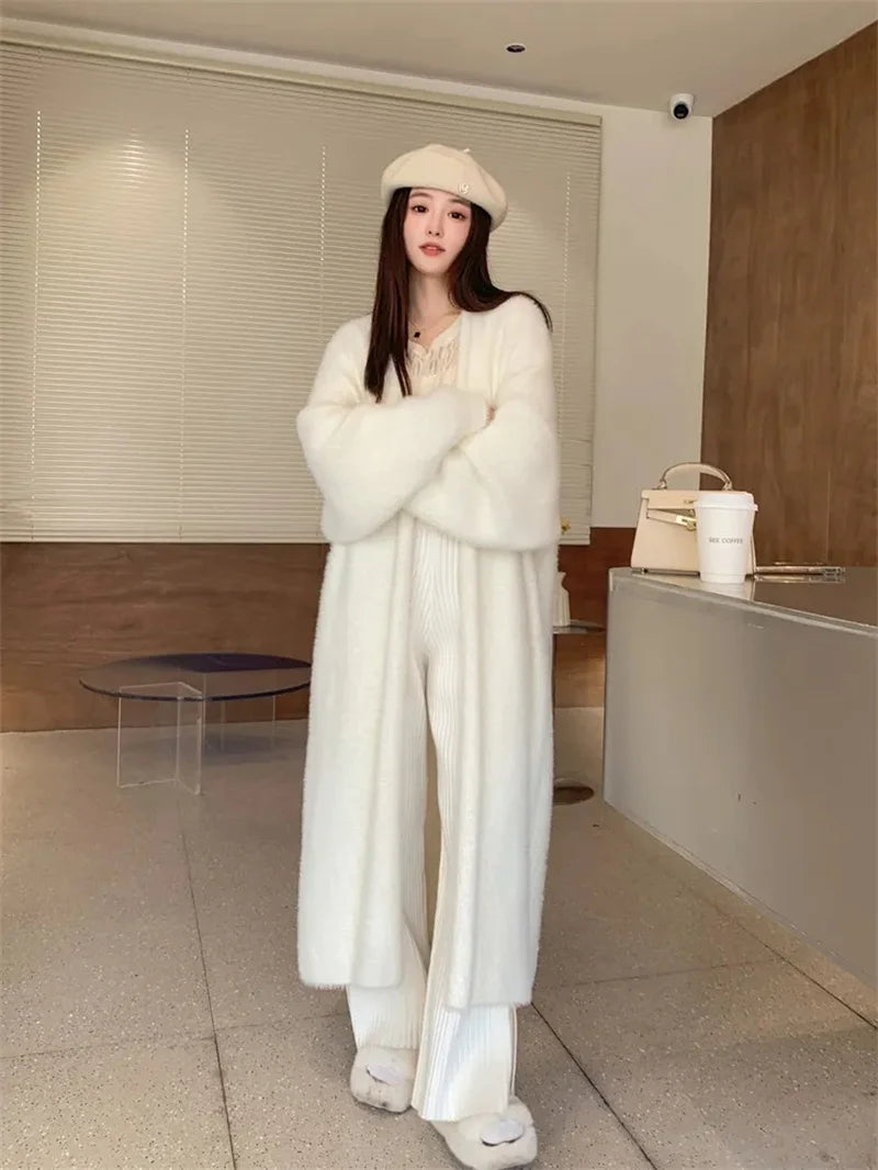 Autumn/Winter Lazy Style Loose Knee Length Thickened Pure Imitation Mink Fleece Knitted Sweater Cardigan Coat Women's Coat