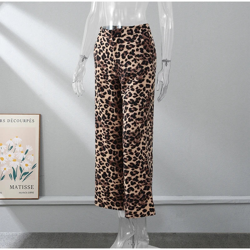 Women Leopard Print Pants Sexy Fashion Versatile Casual Pants High Waist Trousers 2024 Spring Fashion Lady Loose Street Outwear