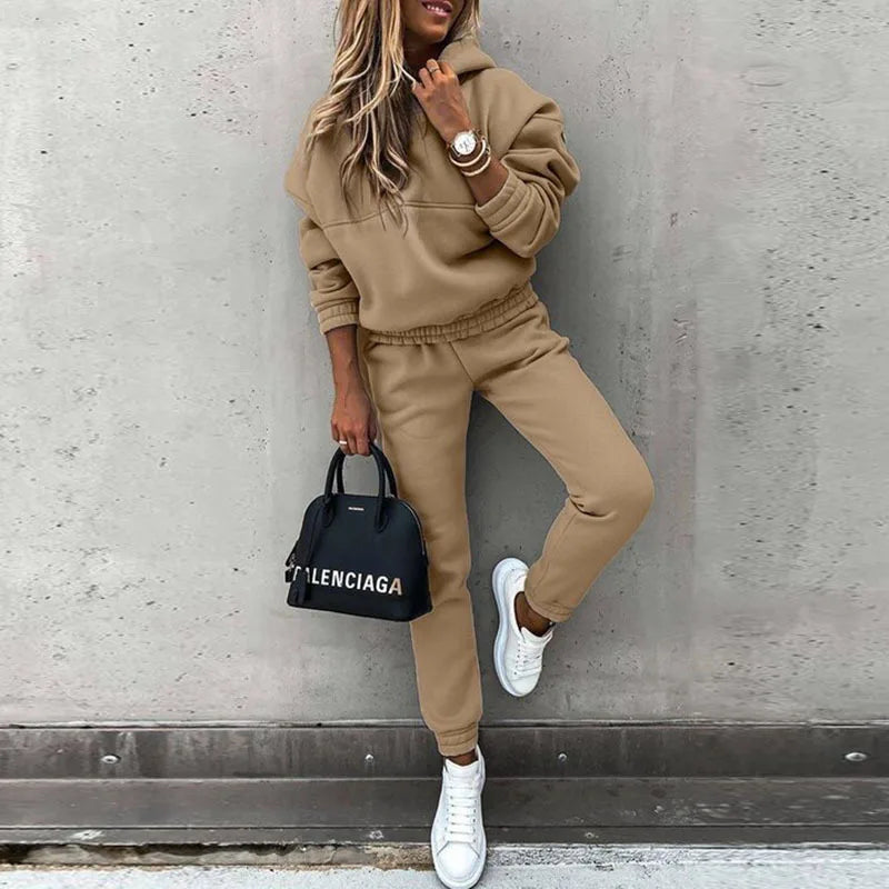 Women Winter Two Piece Set Tracksuit Solid Color Suit 2022 Autumn Trouser Suits Female Sweatshirt Solid Sports Hoodie Sportswear