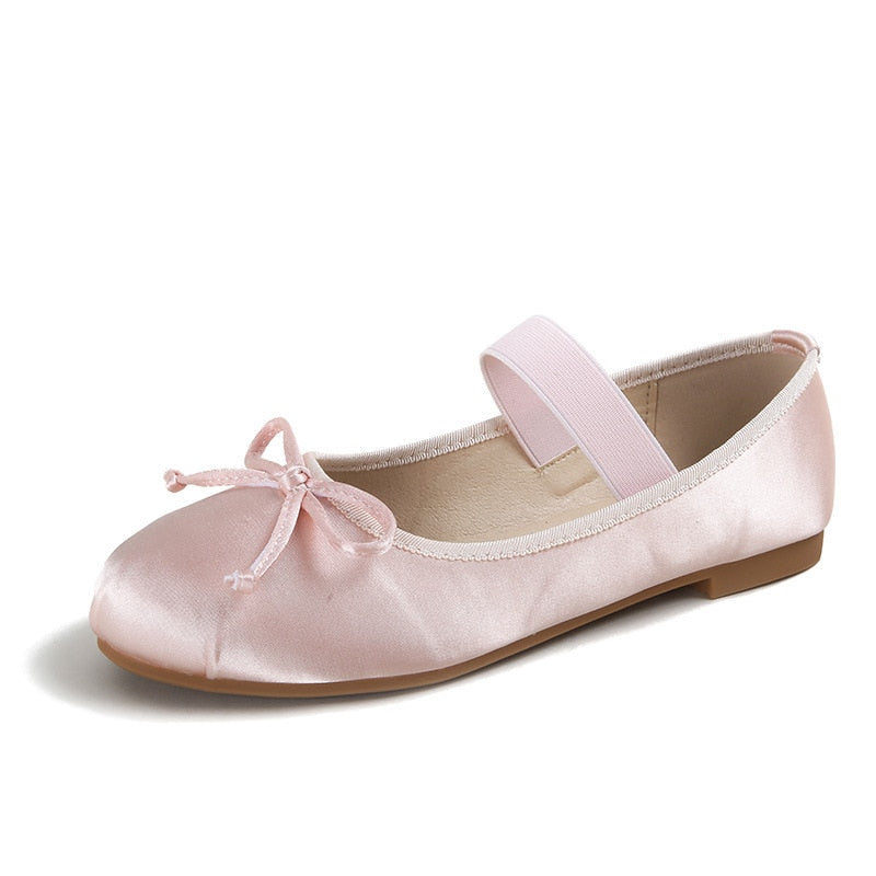 Mary Jane Shoes Women's Shoes Round Toe Plus Size Women's Shoes Bow Silk Satin Ballet Flats  Spring/Autumn Flats Women Shoes