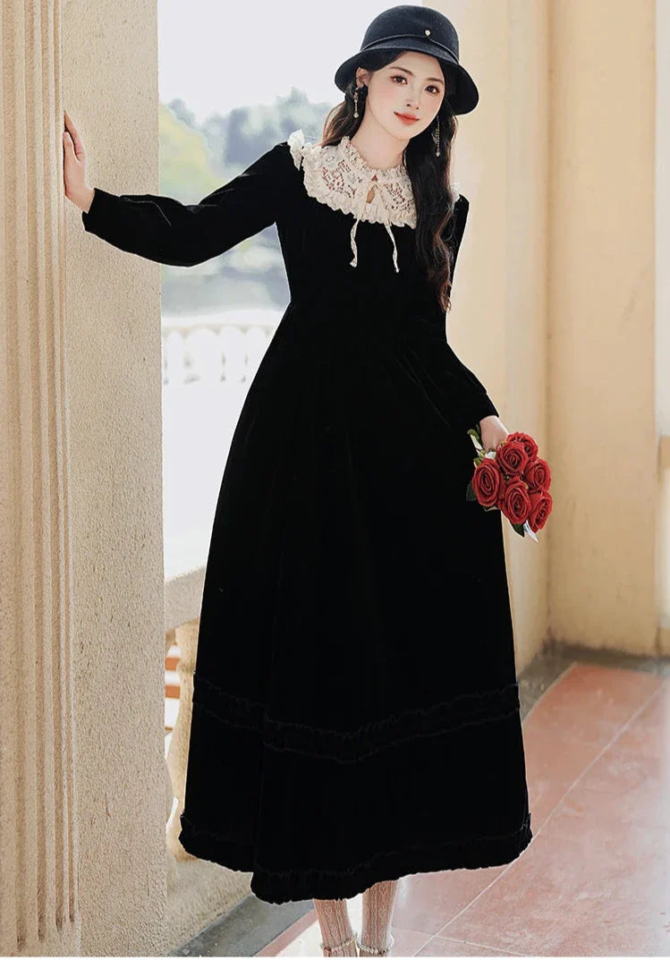 Koko Darkray Black Velvet Victorian-Style Dark Romantic Dress