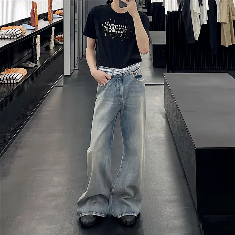 warmmeta-Hip Hop New Branch Pattern Washed Jeans Unisex Straight Baggy Y2K Denim Trousers Vintage Blue Loose Casual Cargo Pants Oversized