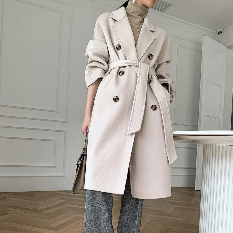 Autumn and Winter New Cashmere Coat Women's Classic Double-breasted Women's Thickened Double-sided Wool Long Coat  MM