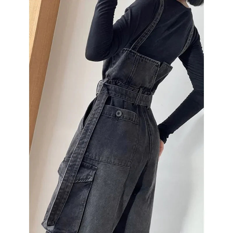 Denim Jumpsuits Women High Waisted Cargo Trousers American Streetwear Teens Hipsters Pure Big Pockets Vintage Jean Wholesale