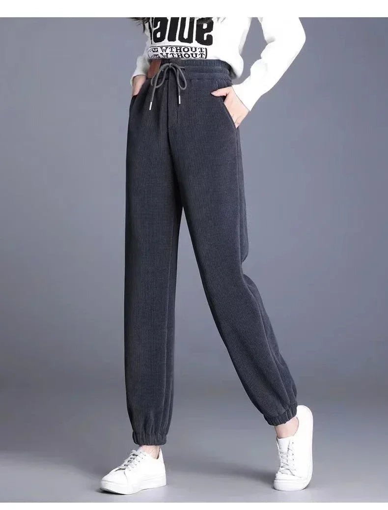 Winter Thickened and Padded Corduroy Pants Women 2023 New Women's Loose Bunched Feet Harlan Pants Women