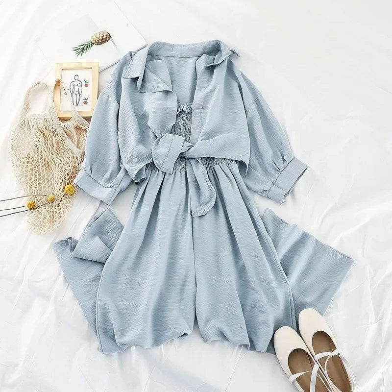 warmmeta-New Spring Women Set Korean Style Fashion Loose Oversize Two Piece UPF Clothes with Jumpsuit Casual Female Sets