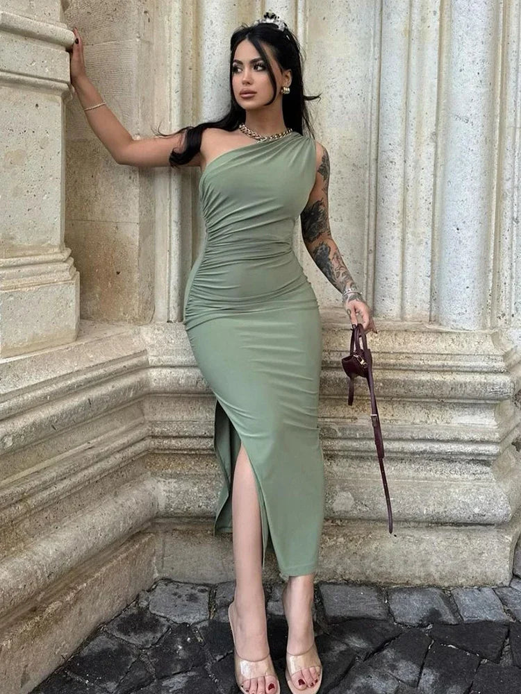 WARMMETA Fashion Sexy Maxi Dress Women Streetwear Split Sleeveless Backless Slim Dress Casual Elegant Club Party Dresses Female