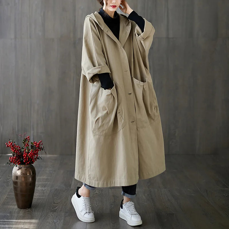 Women Autumn Winter Trench Coat Temperament Autumn Fashion Design Vintage Tunic Sashes Loose Retros Single Breasted Windbreaker